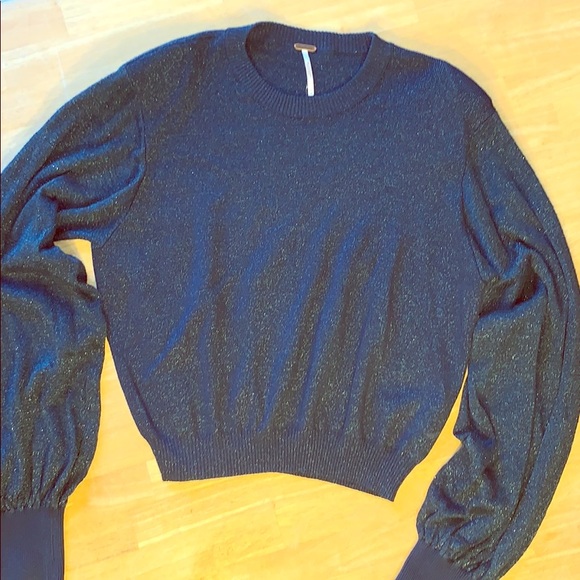 Free People Sweaters - Free People Navy Shimmer Wide Sleeve Crop Sweater